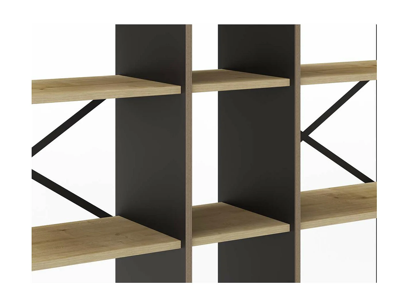 Estantería 5 estantes modelo Eva-143 acabado roble/negro, 175cm(alto) 143.5cm(ancho) 35cm