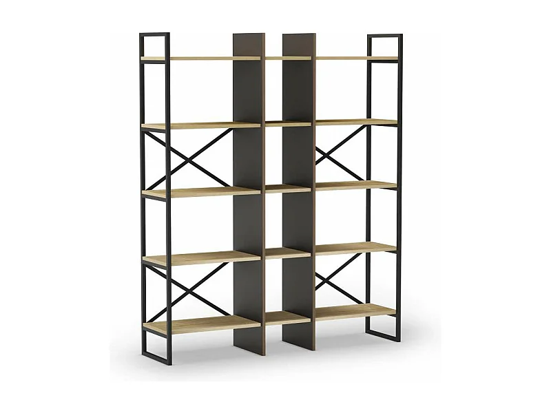 Estantería 5 estantes modelo Eva-143 acabado roble/negro, 175cm(alto) 143.5cm(ancho) 35cm