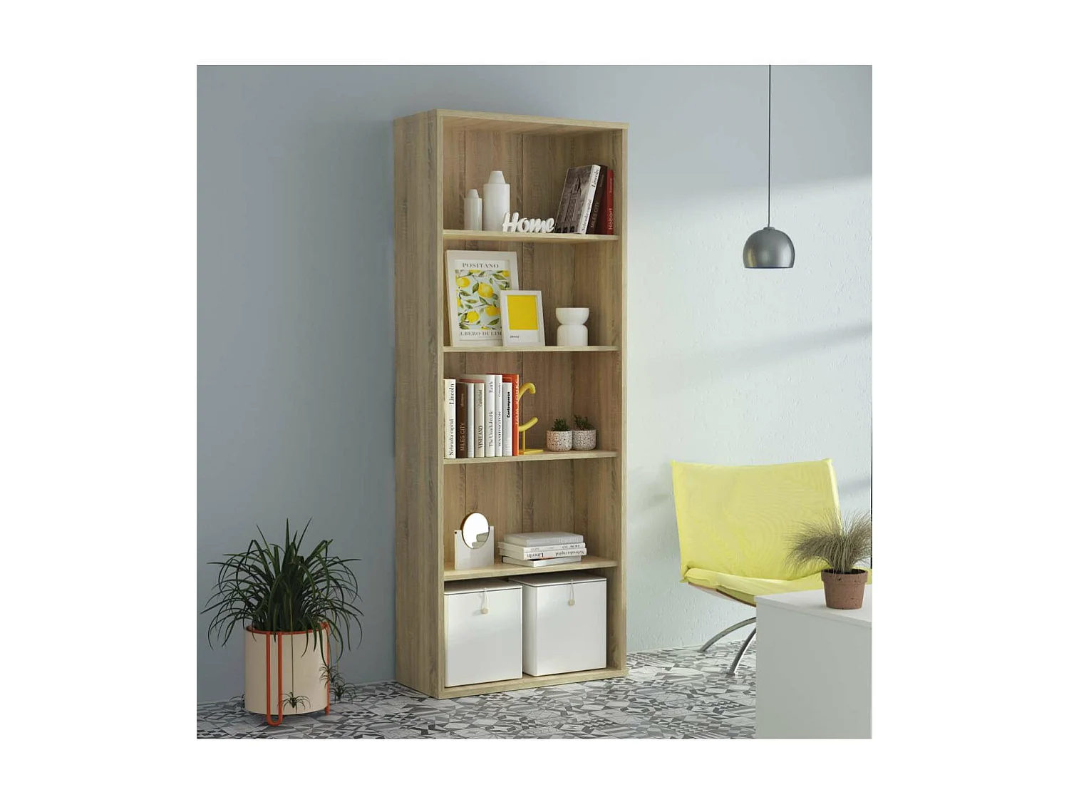 Estantería-2 cuatro estantes acabado roble cambrian, 196.5 cm(alto)75.5 cm(ancho)33 cm(fo