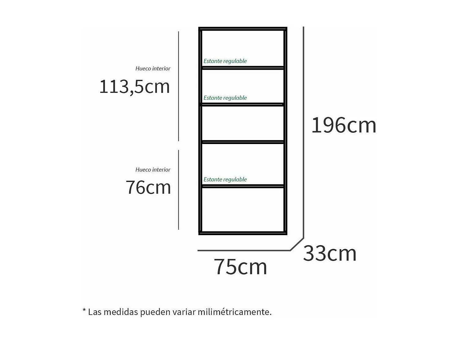 Estantería-2 cuatro estantes acabado roble gold, 196.5 cm(alto)75.5 cm(ancho)33 cm(fondo)