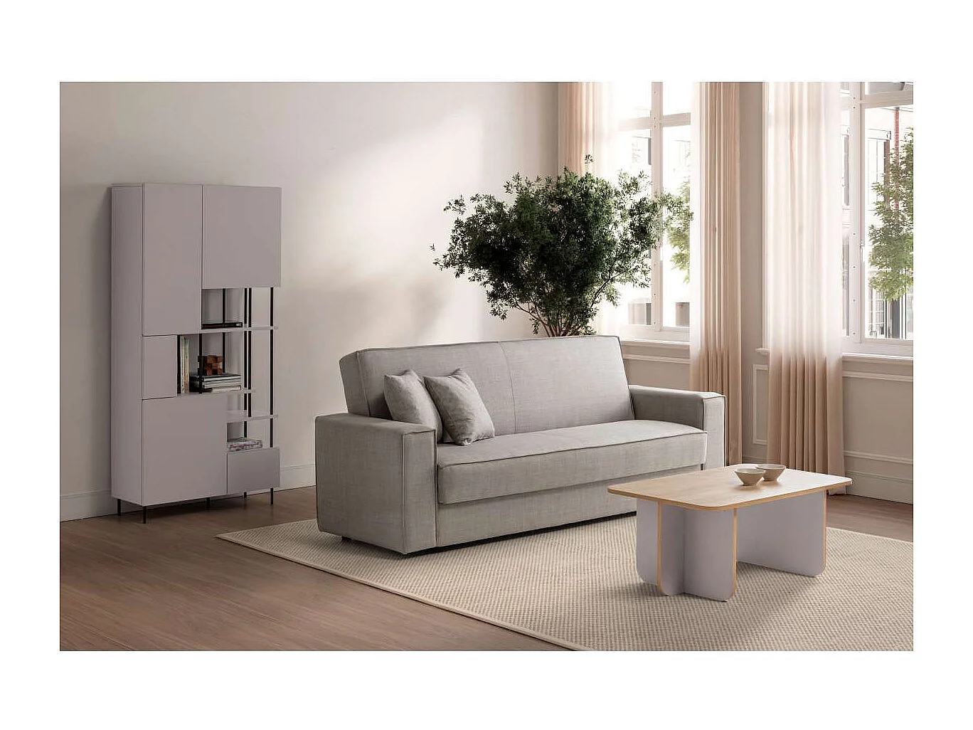 Estantería 5 puertas y estantes modelo Mallorca acabado crema/negro, 175cm(alto) 84cm(anc