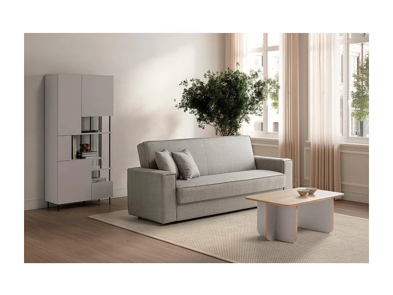 Estantería 5 puertas y estantes modelo Mallorca acabado crema/negro, 175cm(alto) 84cm(anc