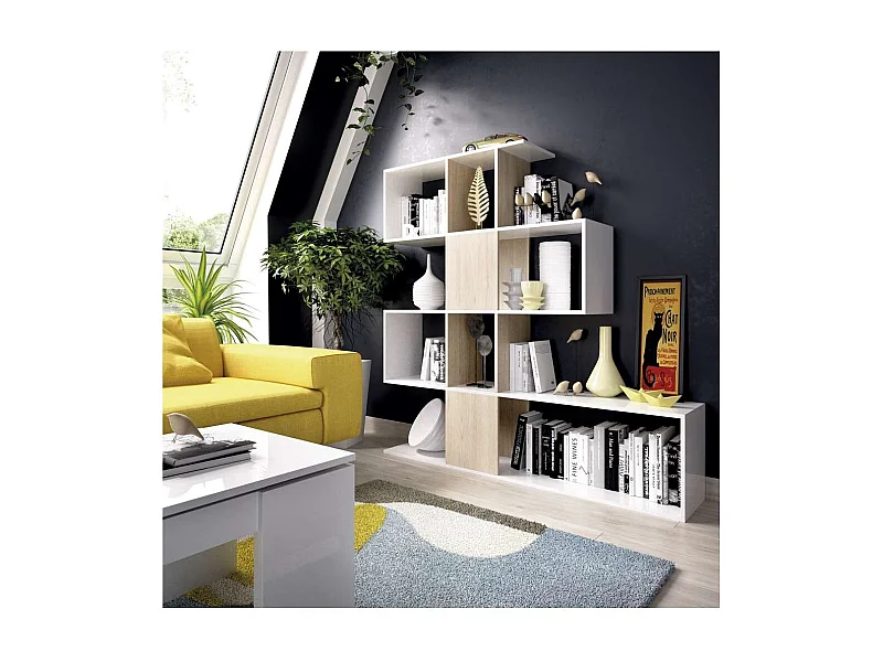 Estantería Andujar acabado blanco brillo/ natural, 145 cm(alto)145 cm(ancho)29 cm(fondo)