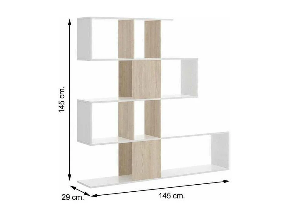 Estantería Andujar acabado blanco brillo/ natural, 145 cm(alto)145 cm(ancho)29 cm(fondo)