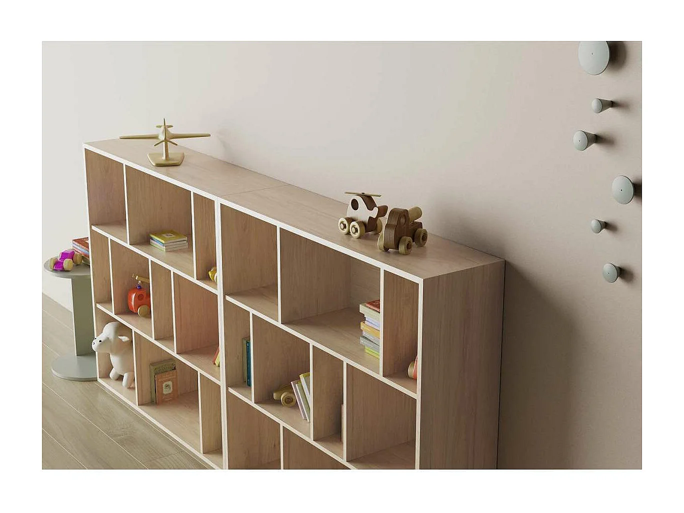 Estantería 3 alturas modelo 546 acabado roble claro. 117 cm(alto), 119 cm(ancho), 32 cm(f