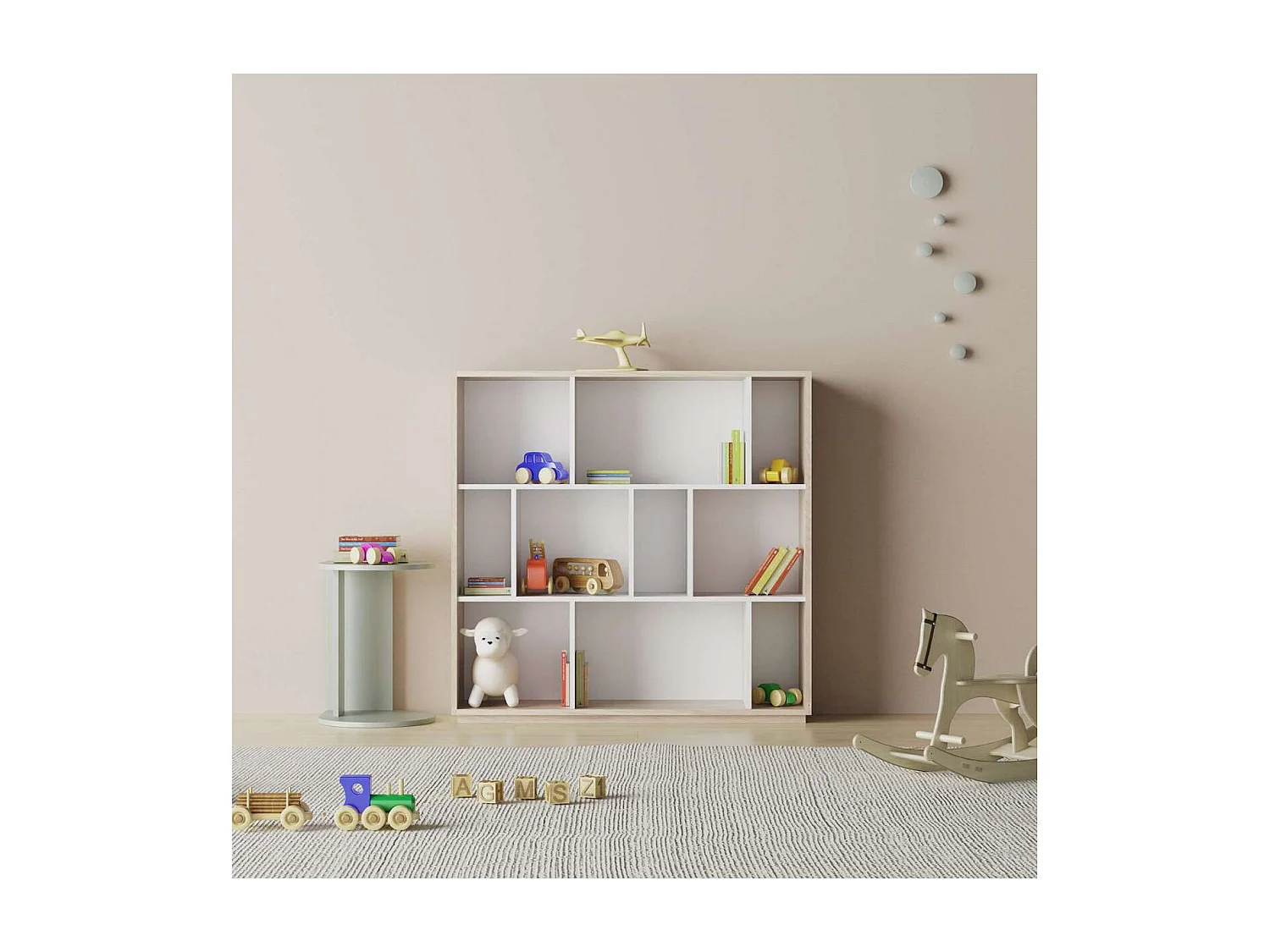 Estantería 3 alturas modelo 546 acabado roble claro/blanco. 117 cm(alto), 119 cm(ancho),