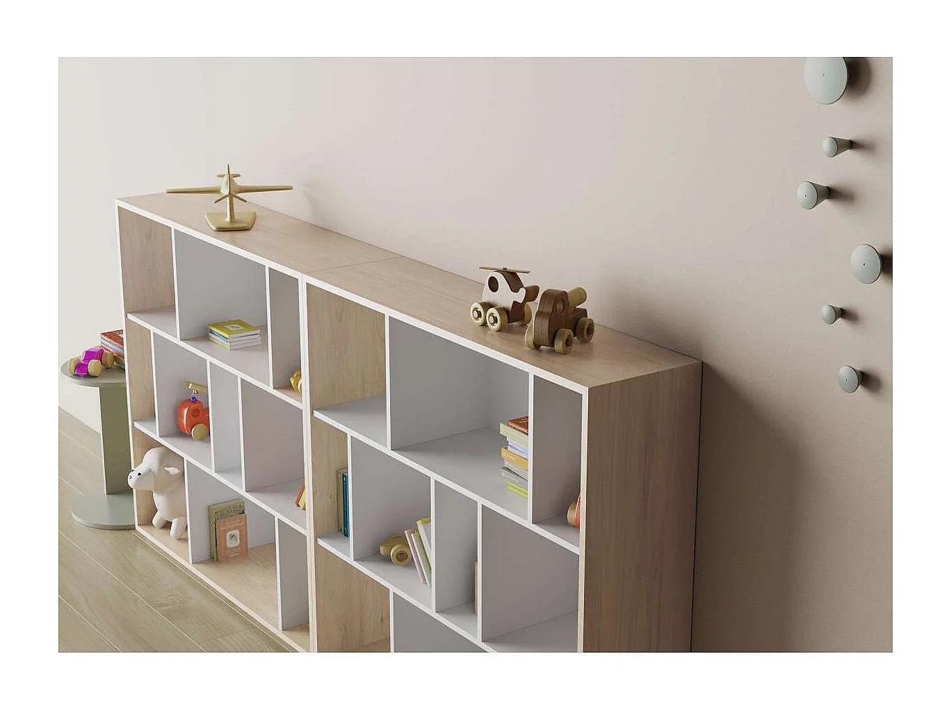 Estantería 3 alturas modelo 546 acabado roble claro/blanco. 117 cm(alto), 119 cm(ancho),