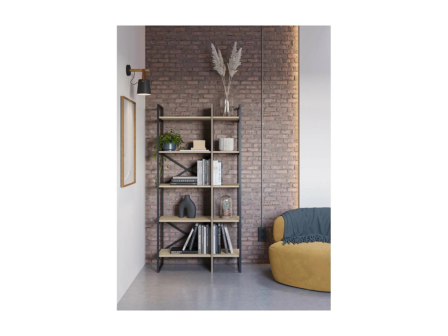 Estantería 5 estantes modelo Eva-87 acabado roble/negro, 175cm(alto) 87.5cm(ancho) 35cm(l