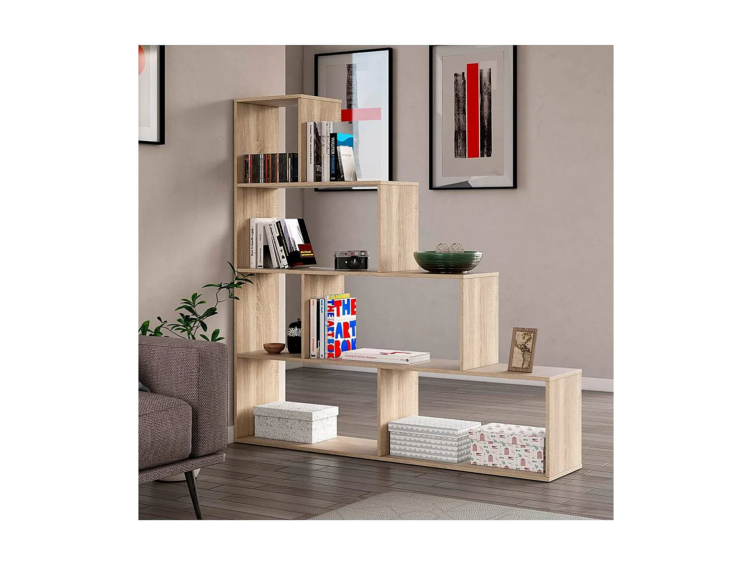 Estanteria baja Cantora en roble canadian, 145 cm(alto)145 cm(ancho)29 cm(fondo) .