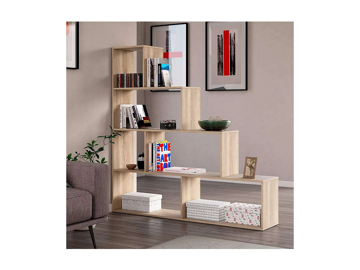 Estanteria baja Cantora en roble canadian, 145 cm(alto)145 cm(ancho)29 cm(fondo) .