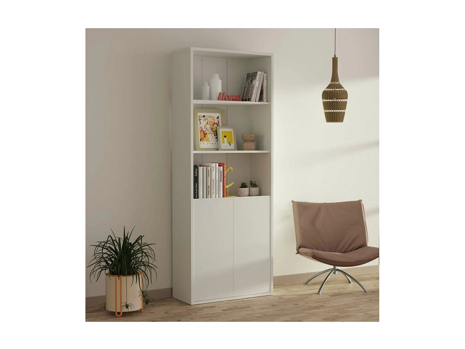 Estantería-1 dos puertas acabado blanco, 196.5 cm(alto)75.5 cm(ancho)33 cm(fondo)..