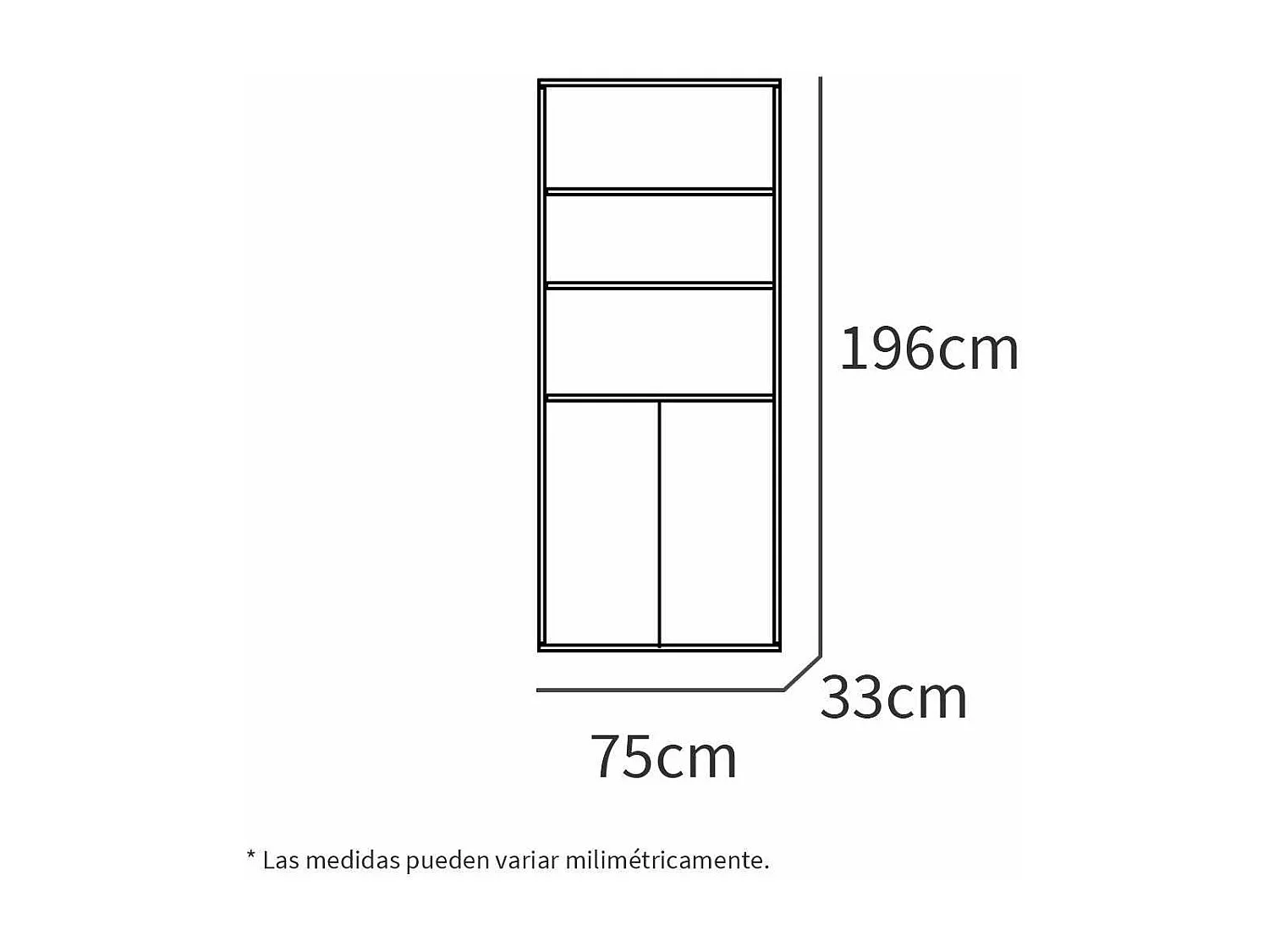 Estantería-1 dos puertas acabado blanco, 196.5 cm(alto)75.5 cm(ancho)33 cm(fondo)..