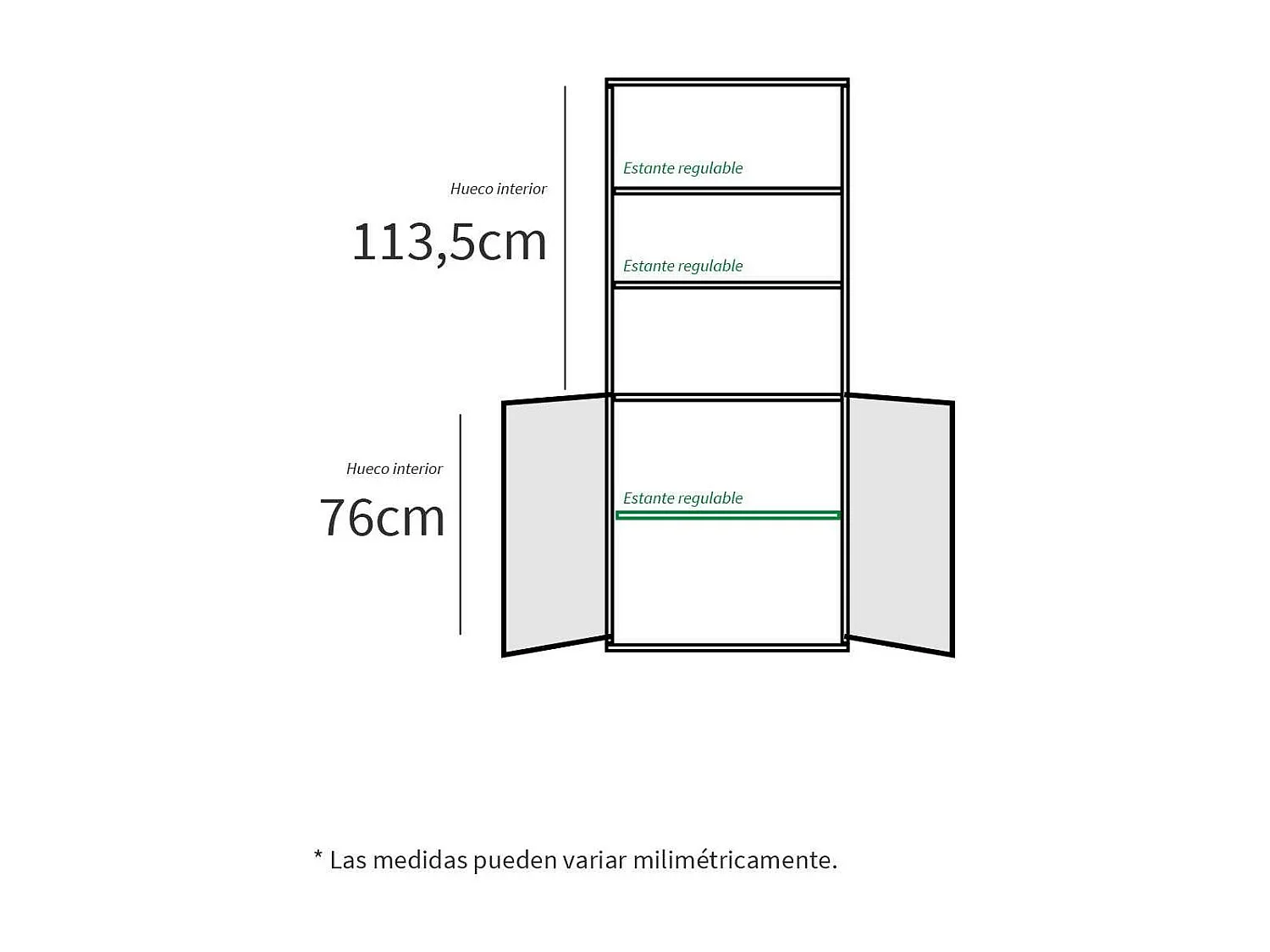 Estantería-1 dos puertas acabado blanco, 196.5 cm(alto)75.5 cm(ancho)33 cm(fondo)..