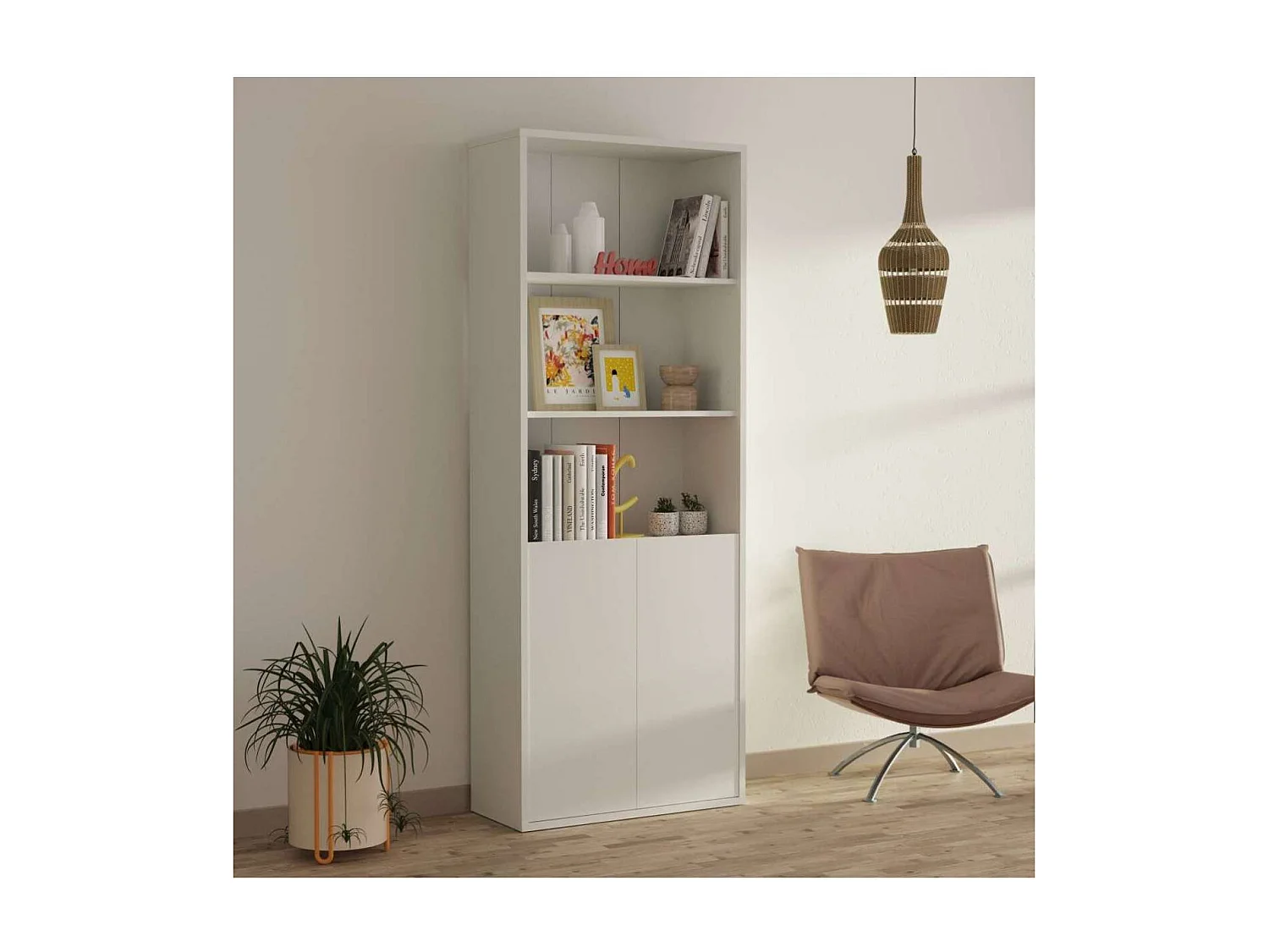 Estantería-1 dos puertas acabado blanco, 196.5 cm(alto)75.5 cm(ancho)33 cm(fondo)..
