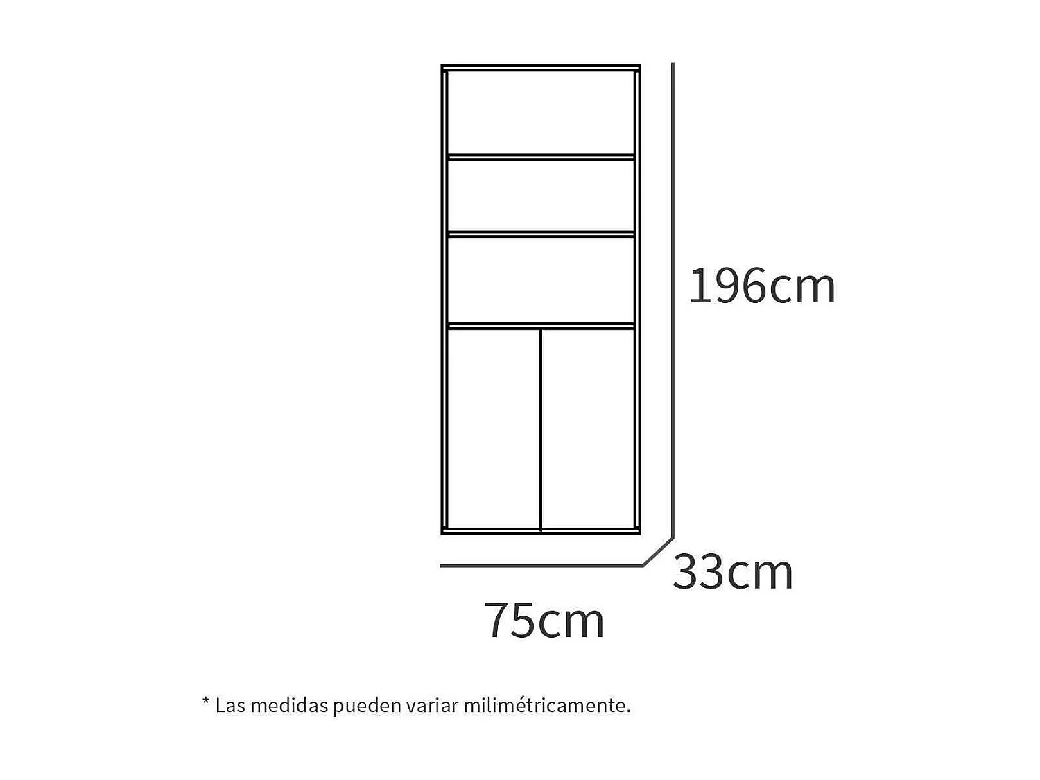 Estantería-1 dos puertas acabado blanco, 196.5 cm(alto)75.5 cm(ancho)33 cm(fondo)..