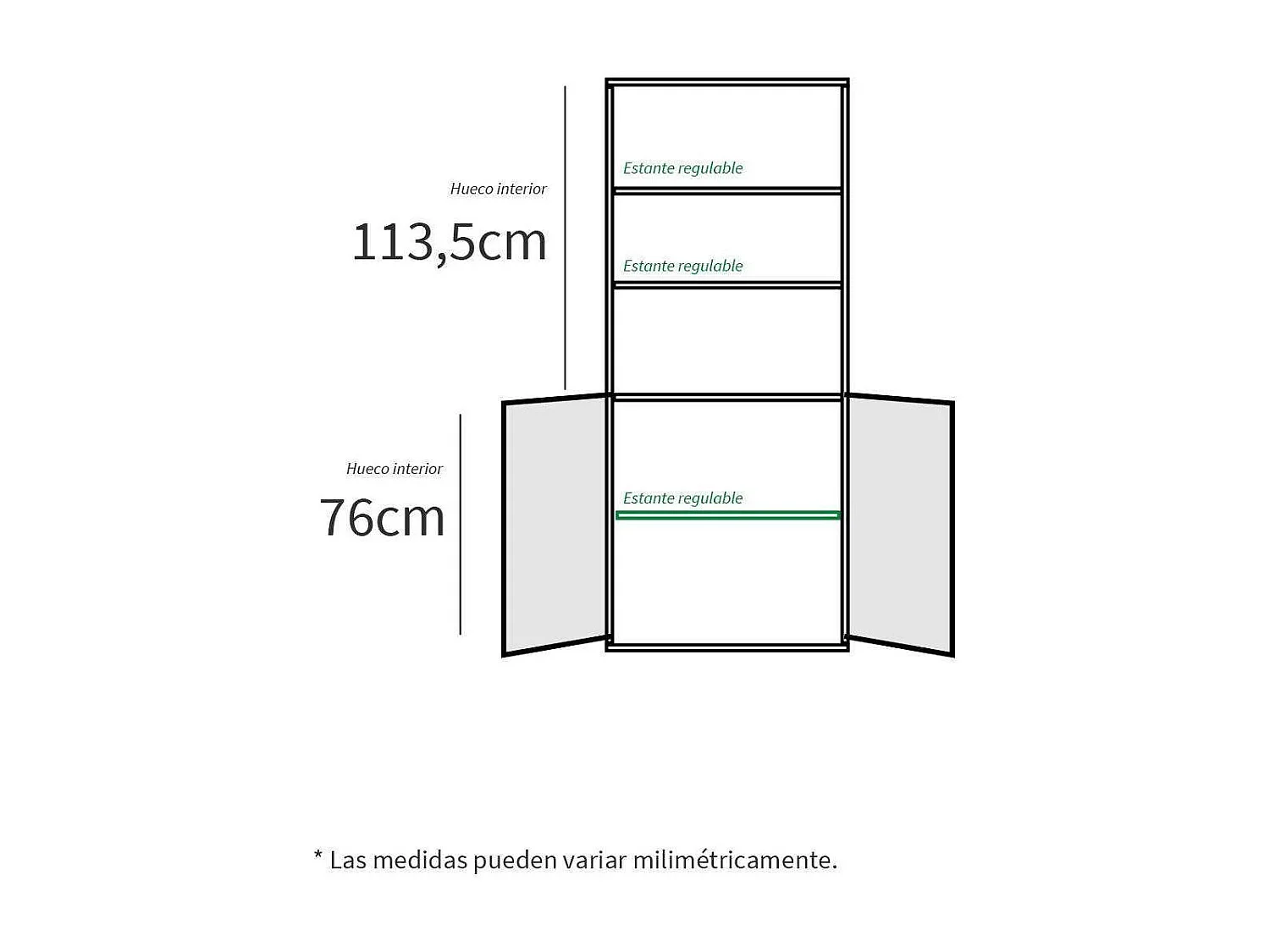Estantería-1 dos puertas acabado blanco, 196.5 cm(alto)75.5 cm(ancho)33 cm(fondo)..