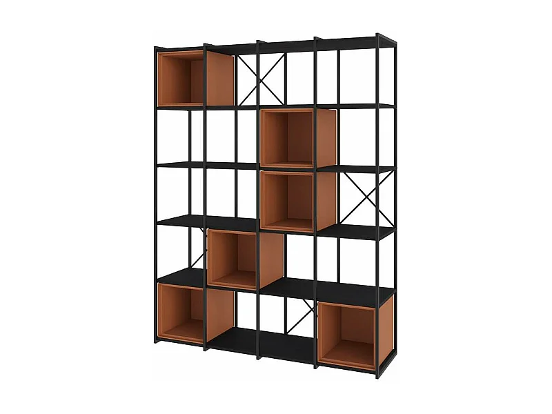 Estantería 5 cubos y estantes modelo Berta-140 acabado negro/terracota, 179cm(alto) 139.5