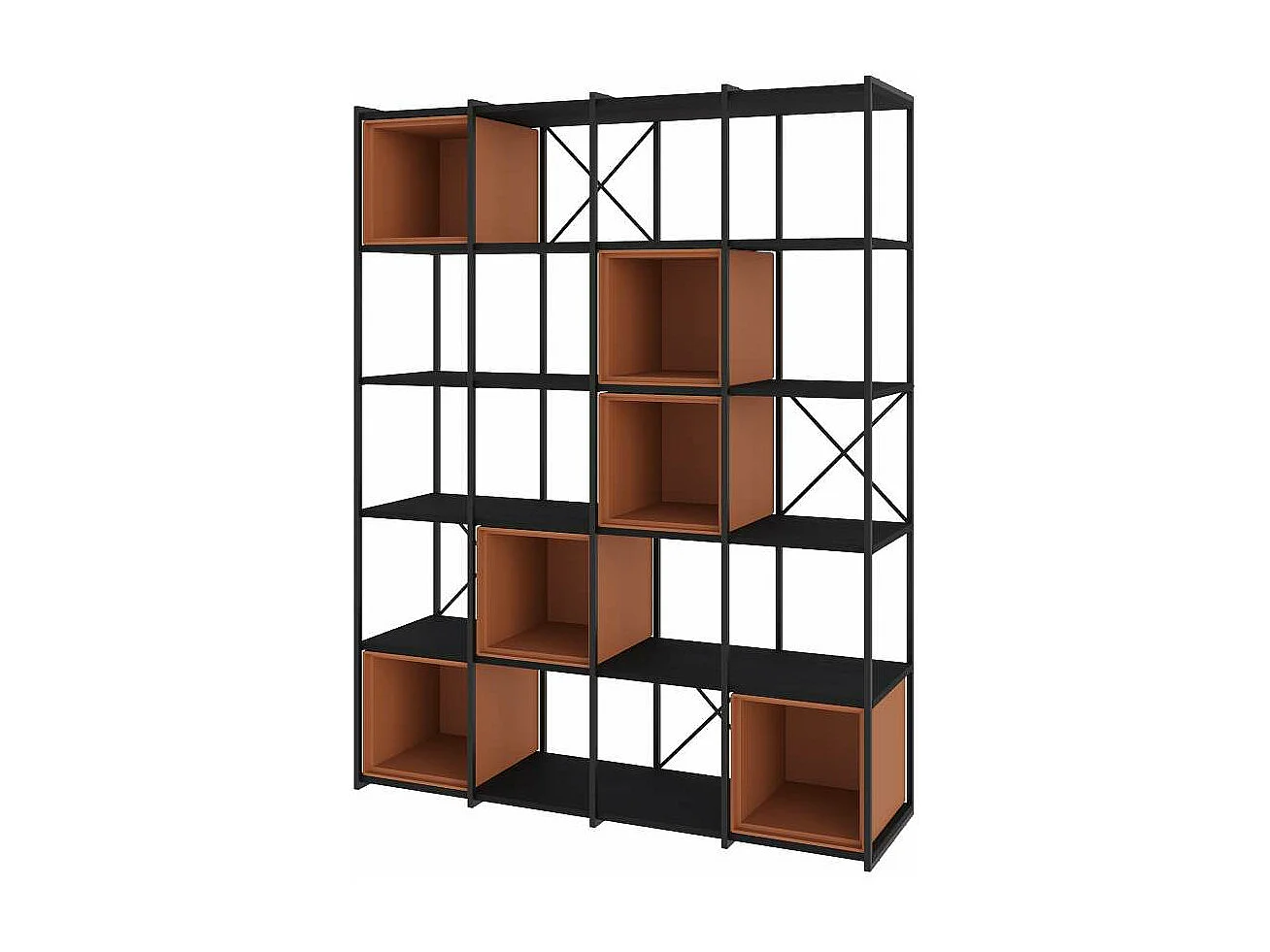 Estantería 5 cubos y estantes modelo Berta-140 acabado negro/terracota, 179cm(alto) 139.5