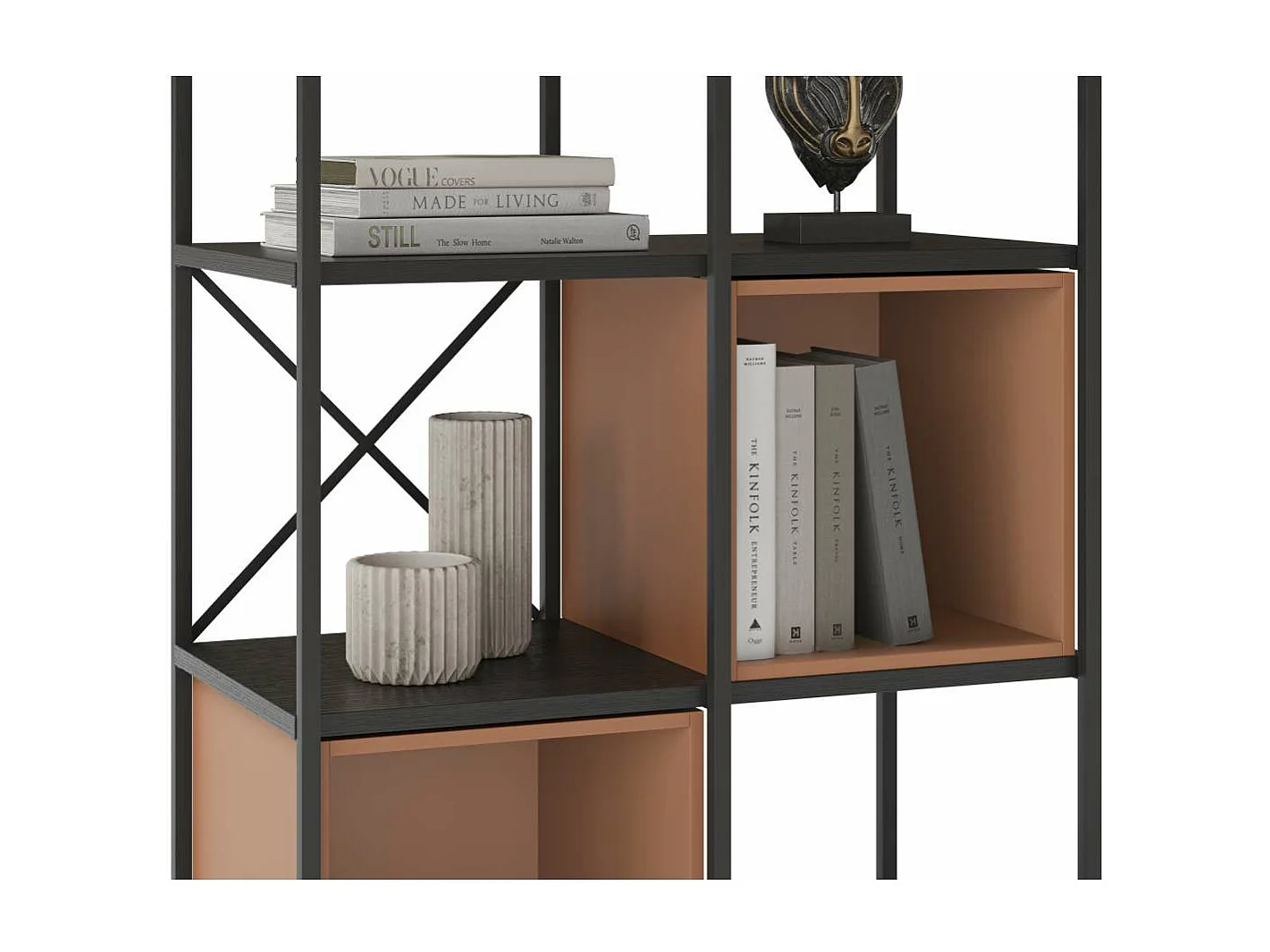 Estantería 3 cubos y estantes modelo Berta-70 acabado negro/terracota, 179cm(alto) 70cm(a