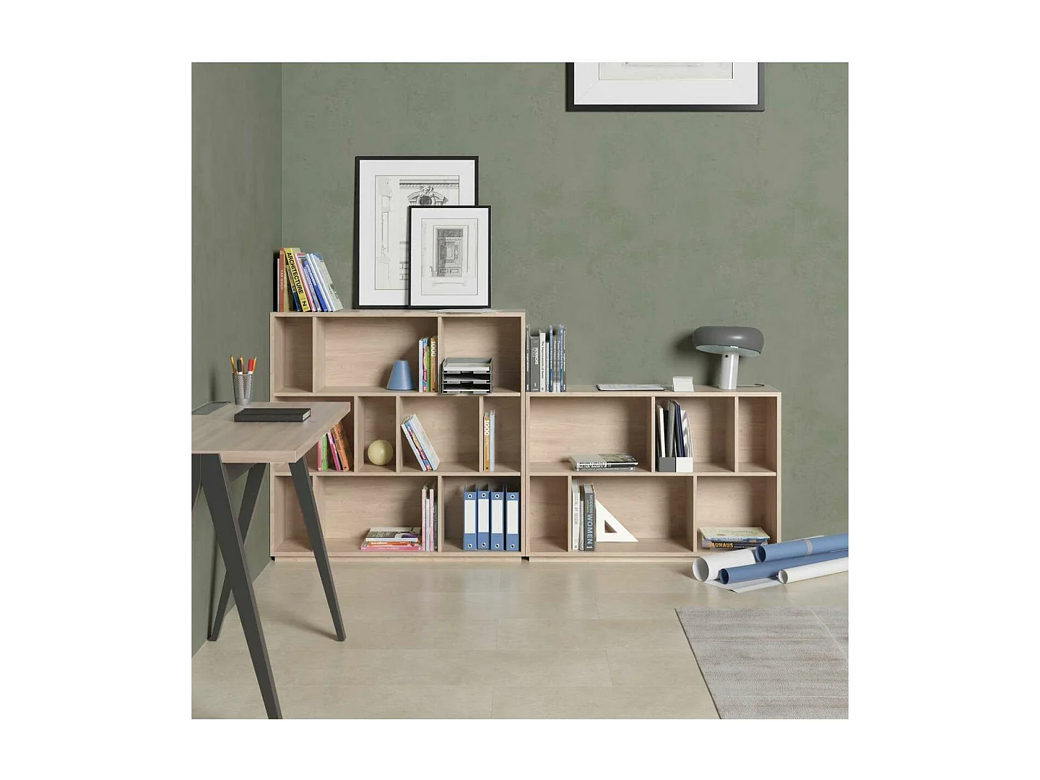 Estantería 2 alturas modelo 547 acabado roble claro. 80cm(alto), 119cm(ancho), 32cm(fondo