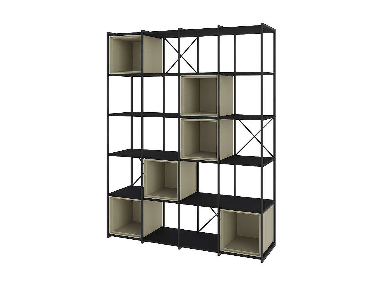 Estantería 5 cubos y estantes modelo Berta-140 acabado negro/verde, 179cm(alto) 140cm(anc