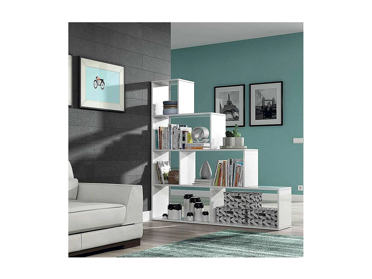 Estanteria baja Cantora en blanco, 145 cm(alto)145 cm(ancho)29 cm(fondo) .