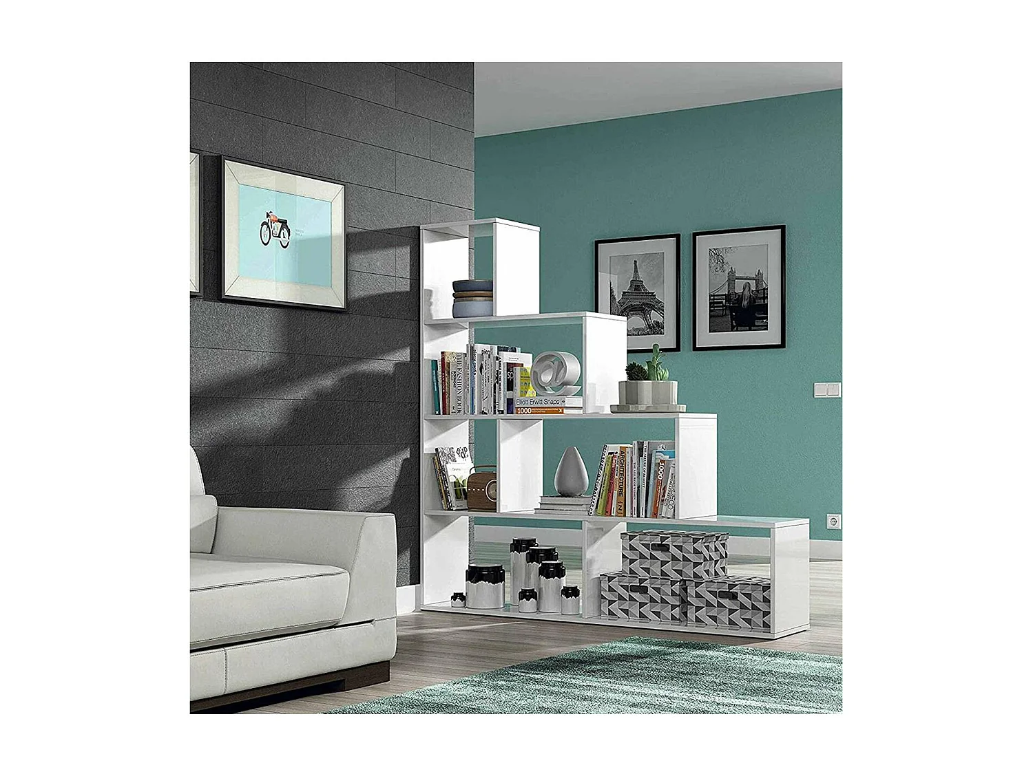 Estanteria baja Cantora en blanco, 145 cm(alto)145 cm(ancho)29 cm(fondo) .