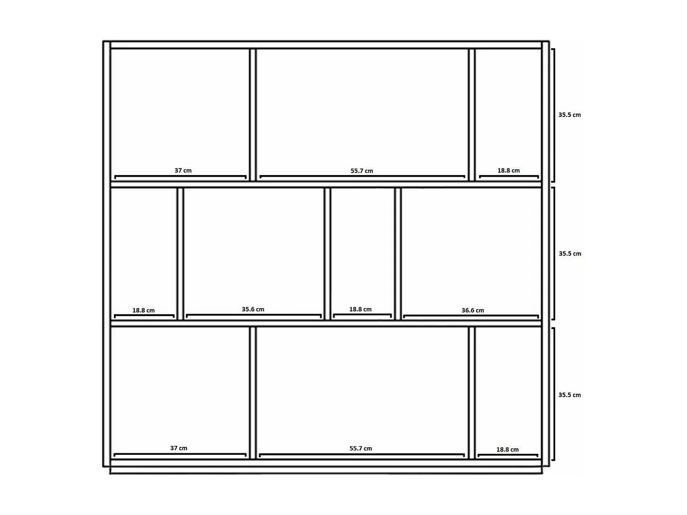 Estantería 3 alturas modelo 546 acabado nogal claro/grafito. 117 cm(alto), 119 cm(ancho),