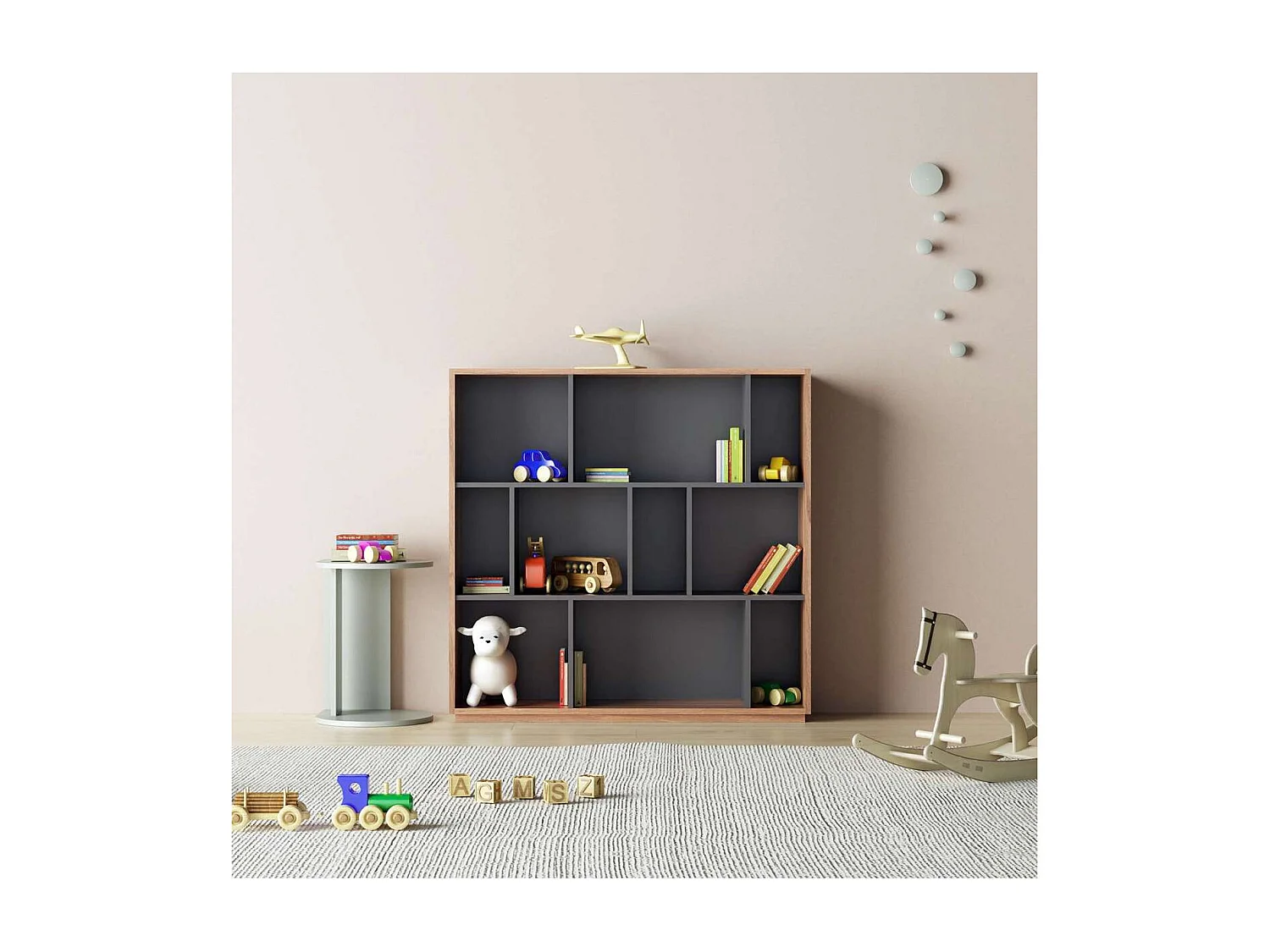 Estantería 3 alturas modelo 546 acabado nogal claro/grafito. 117 cm(alto), 119 cm(ancho)