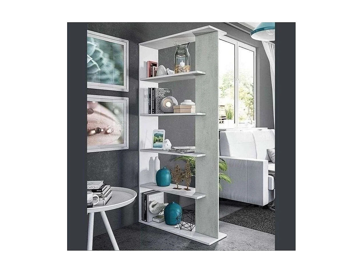 Estantería alta Cairo en blanco artik y cemento, 180cm(alto) 90cm(ancho) 25cm(fondo) .