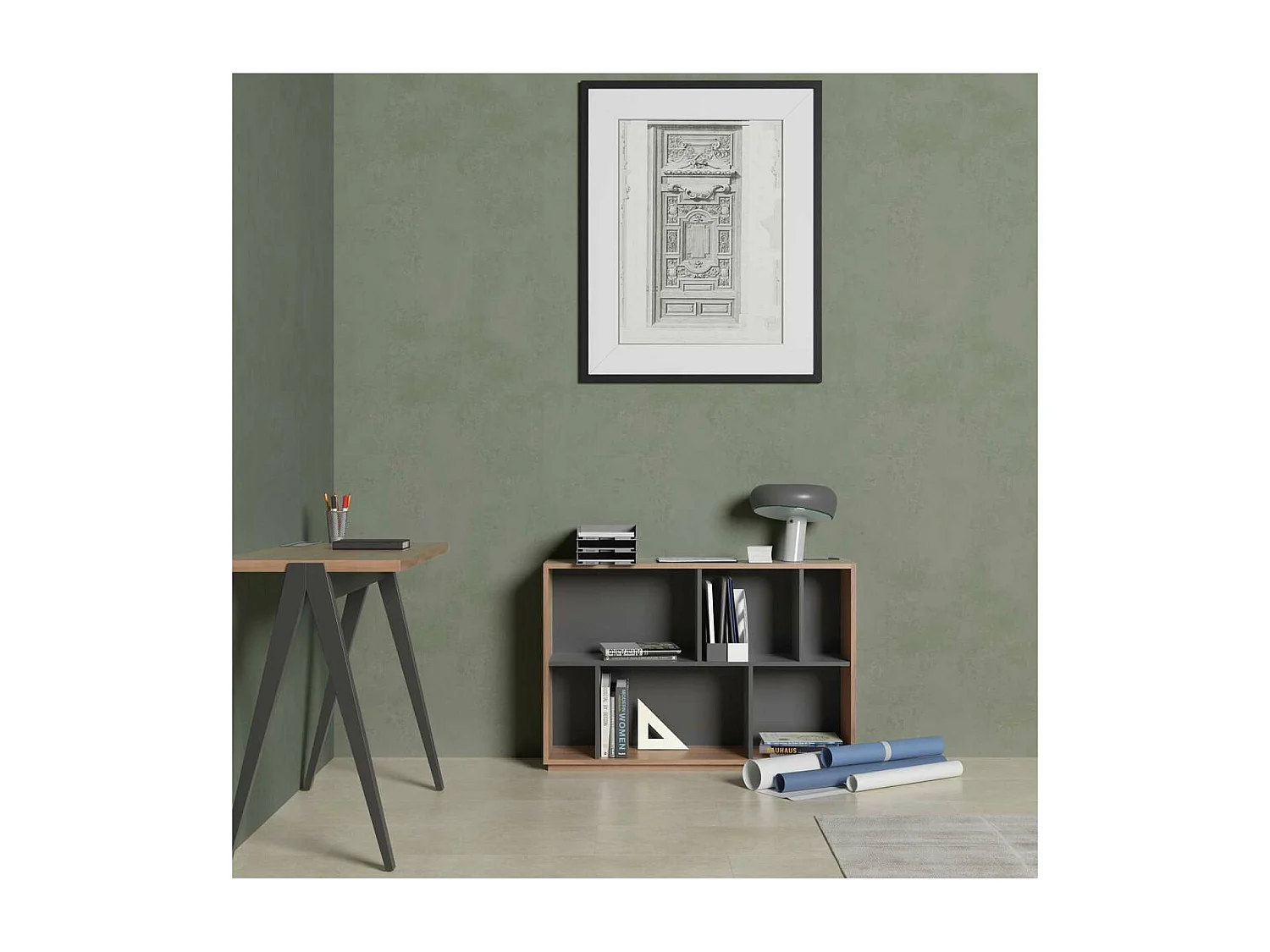 Estantería 2 alturas modelo 547 acabado nogal claro/grafito. 80cm(alto), 119cm(ancho), 32