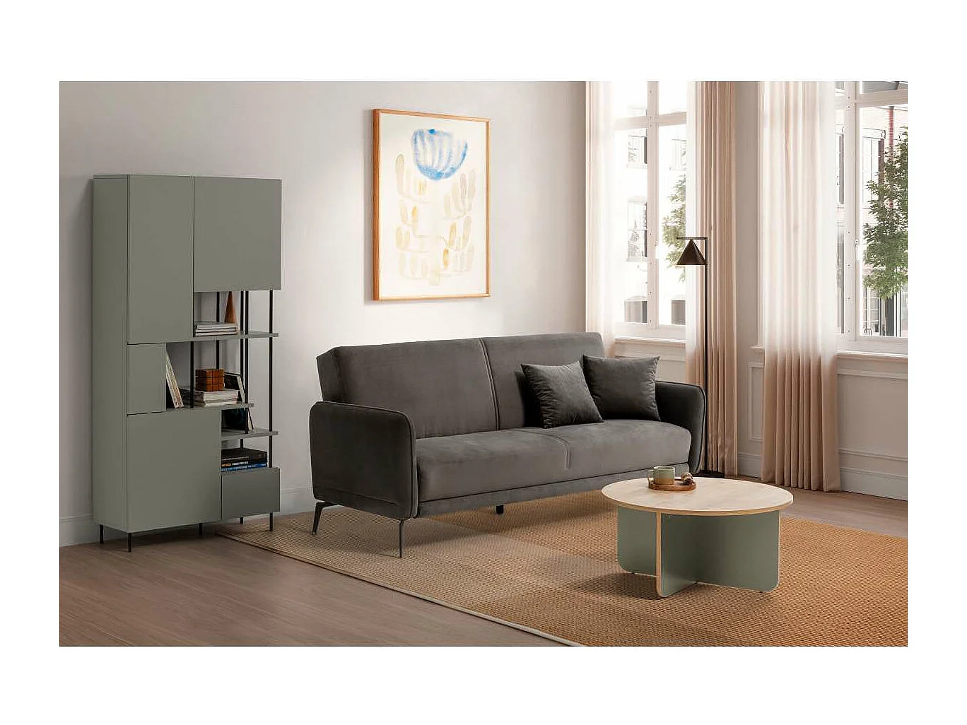 Estantería 5 puertas y estantes modelo Mallorca acabado verde/negro, 175cm(alto) 84cm(anc