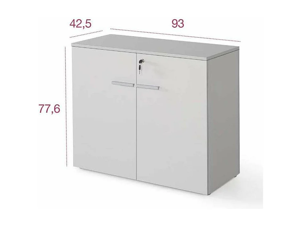 Armario bajo con puertas acabado blanco, 77.6 cm(alto)93 cm(ancho)42.5 cm(fondo).