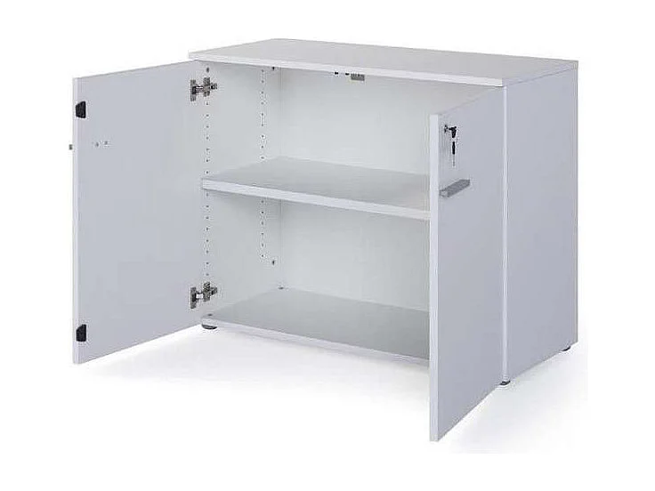 Armario bajo con puertas acabado blanco, 77.6 cm(alto)93 cm(ancho)42.5 cm(fondo).