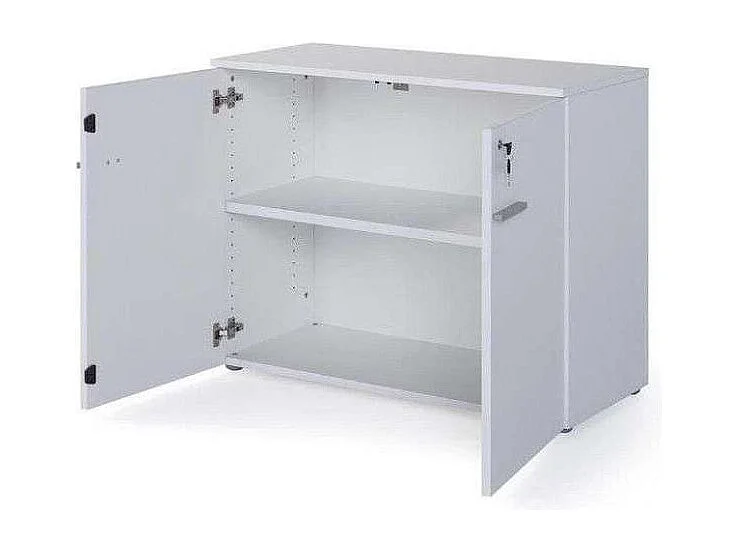 Armario bajo con puertas acabado blanco, 77.6 cm(alto)93 cm(ancho)42.5 cm(fondo).