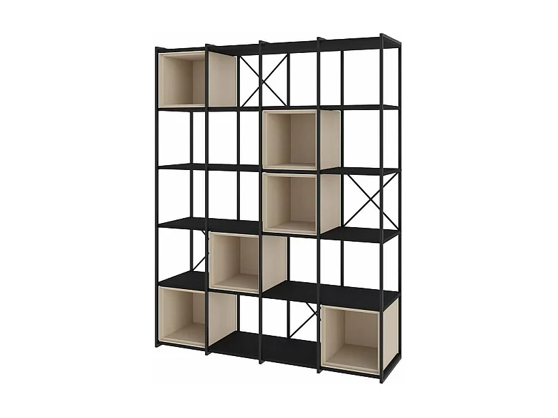 Estantería 5 cubos y estantes modelo Berta-140 acabado negro/crema, 179cm(alto) 139.5cm(a
