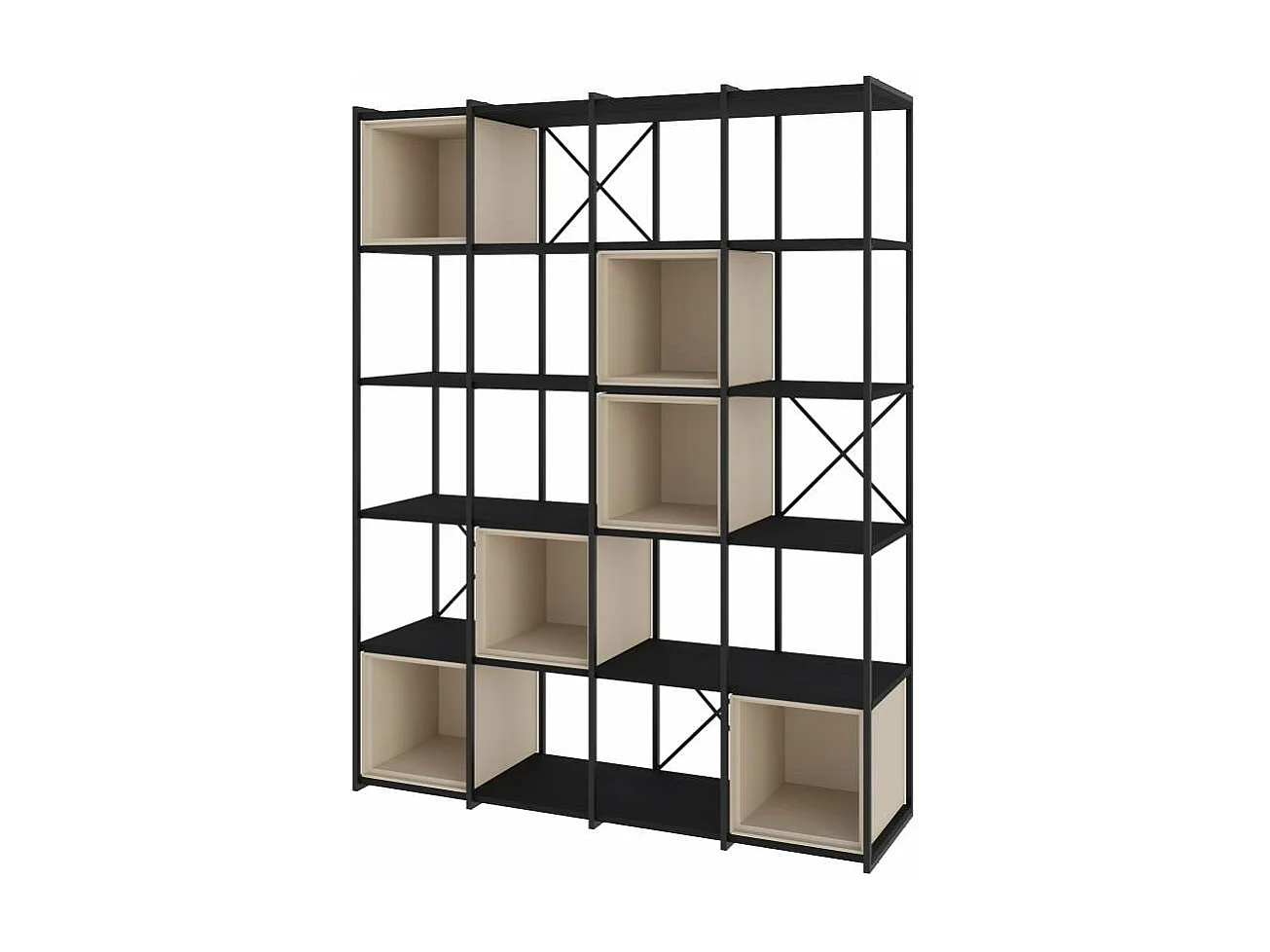 Estantería 5 cubos y estantes modelo Berta-140 acabado negro/crema, 179cm(alto) 139.5cm(a