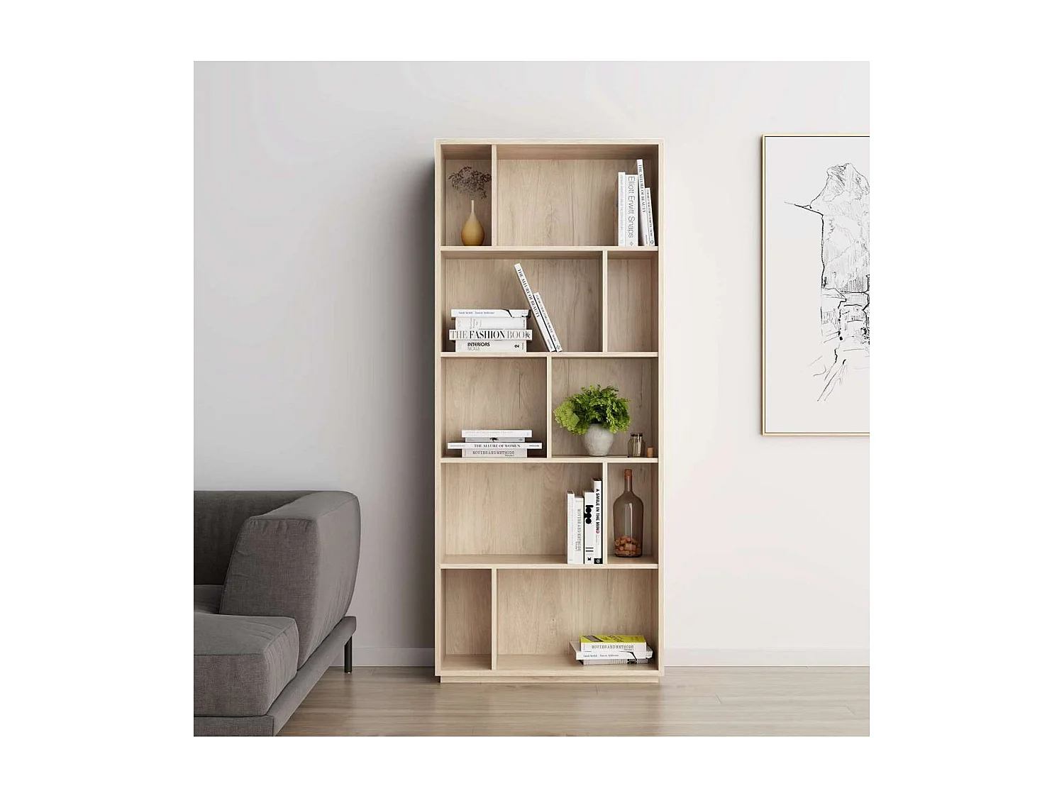 Estantería 5 alturas modelo 545 acabado roble claro. 191 cm(alto), 80 cm(ancho), 32 cm(fo