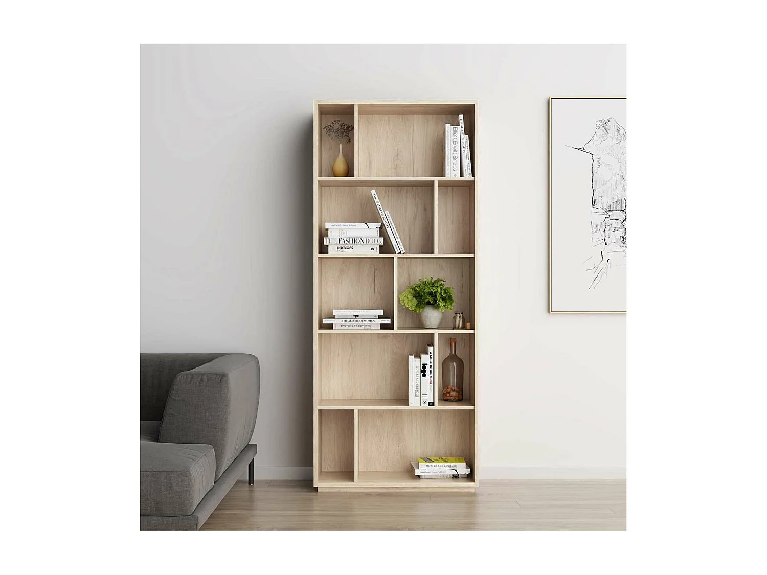 Estantería 5 alturas modelo 545 acabado roble claro. 191 cm(alto), 80 cm(ancho), 32 cm(fo