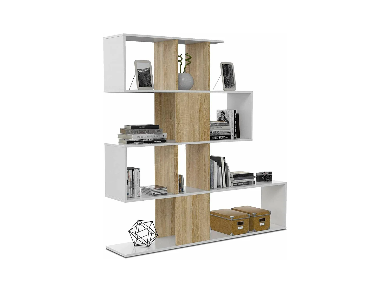 Estanteria Zig Zag en blanco artik y roble canadian 145 cm(alto)145 cm(ancho)29 cm(fondo)
