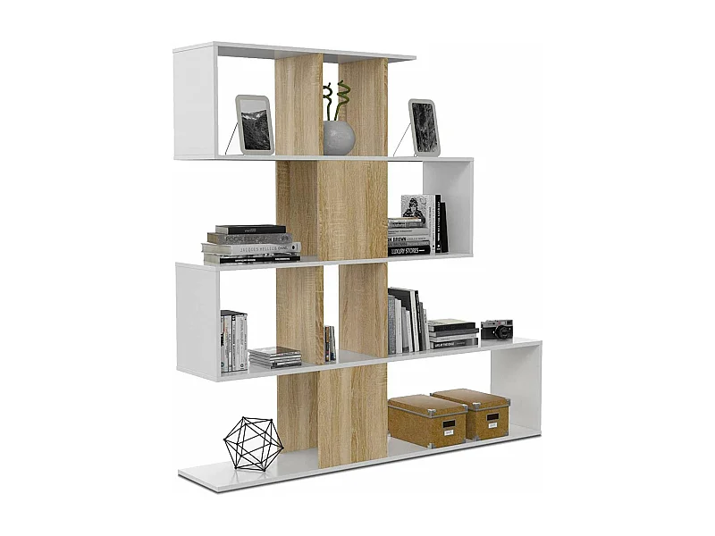 Estanteria Zig Zag en blanco artik y roble canadian 145 cm(alto)145 cm(ancho)29 cm(fondo)