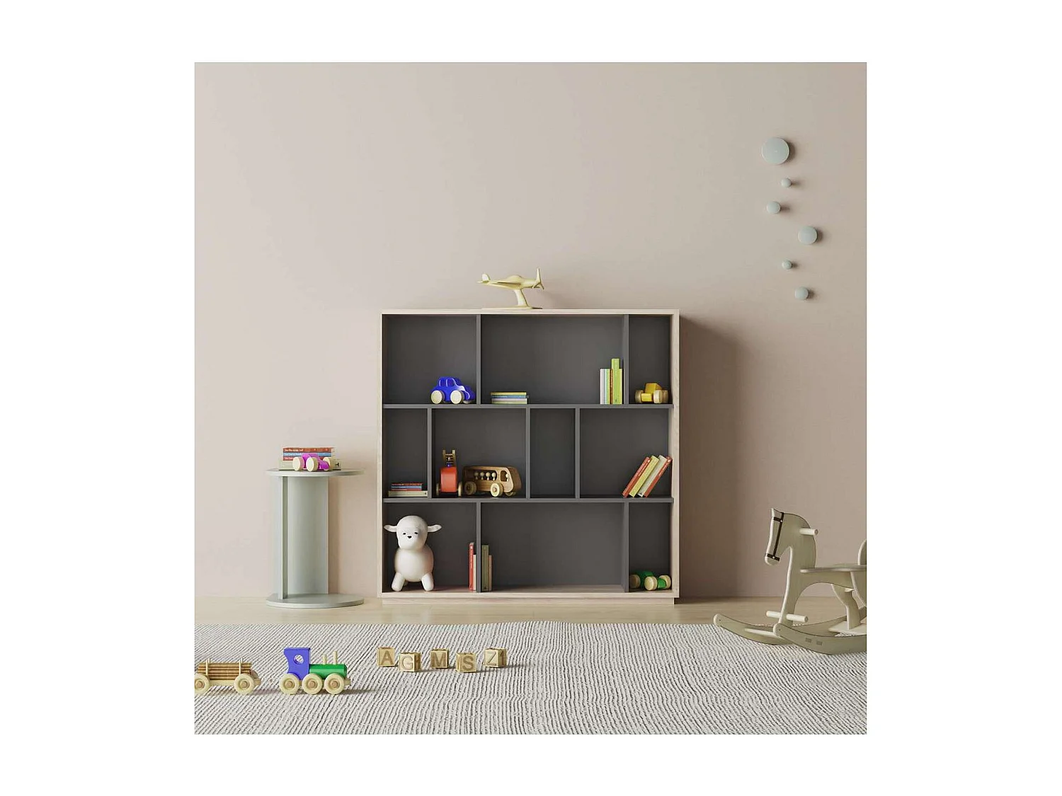 Estantería 3 alturas modelo 546 acabado roble claro/grafito. 117 cm(alto), 119 cm(ancho)