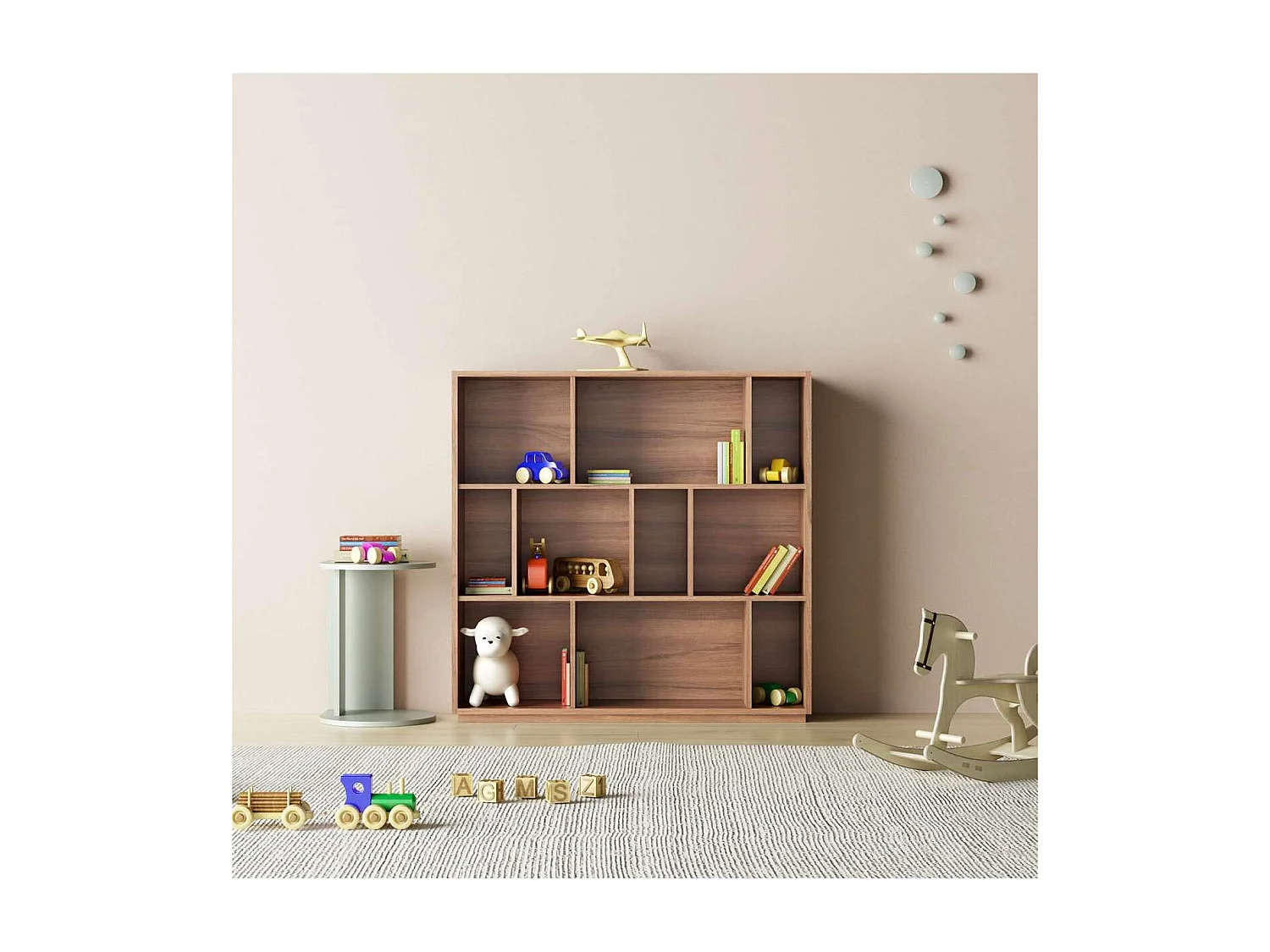 Estantería 3 alturas modelo 546 acabado nogal claro. 117 cm(alto), 119 cm(ancho), 32 cm(f