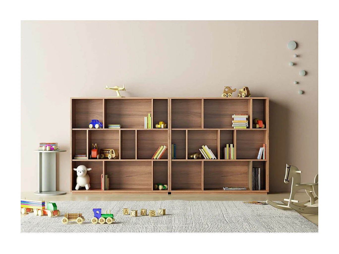 Estantería 3 alturas modelo 546 acabado nogal claro. 117 cm(alto), 119 cm(ancho), 32 cm(f