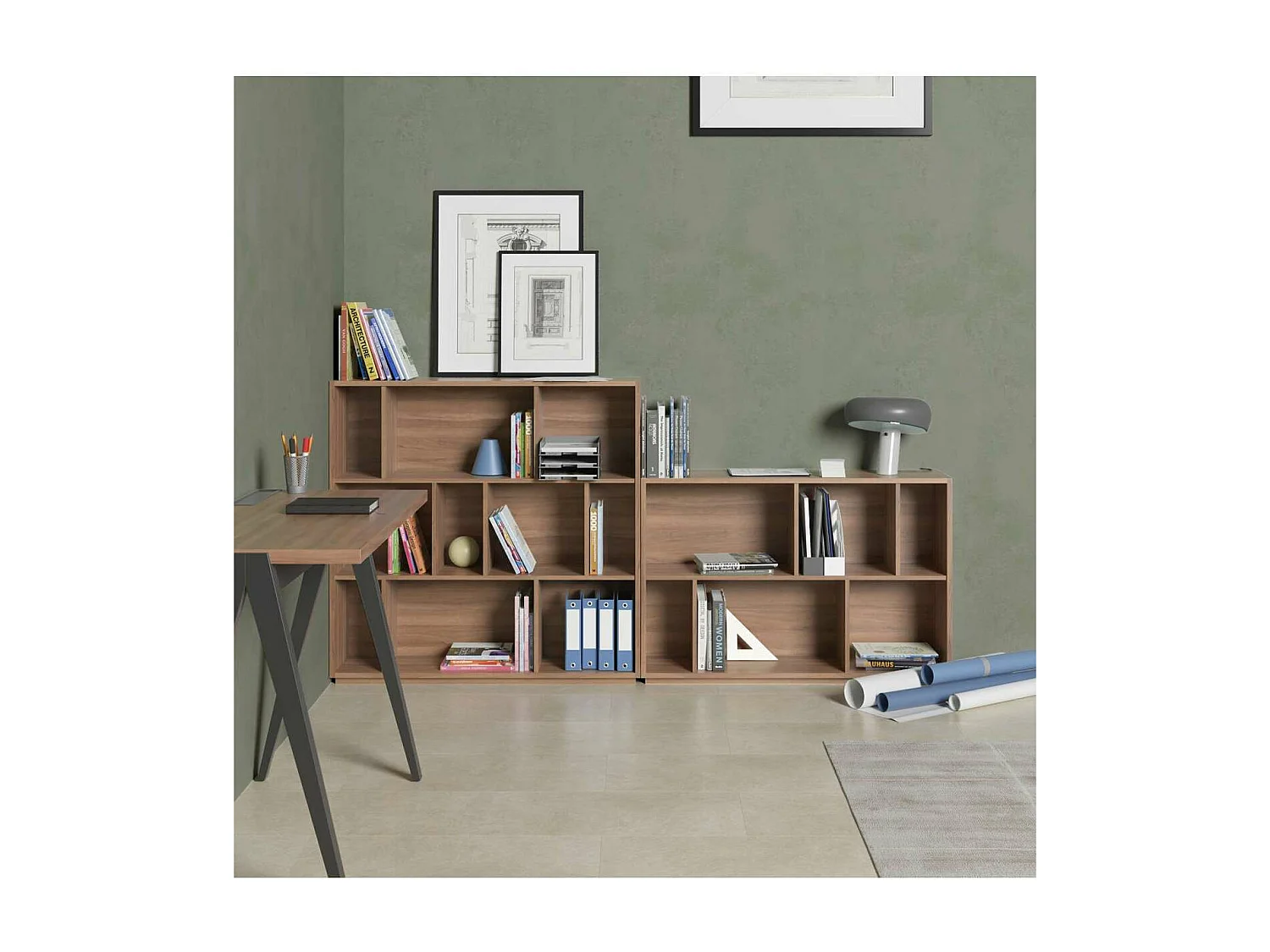 Estantería 3 alturas modelo 546 acabado nogal claro. 117 cm(alto), 119 cm(ancho), 32 cm(f