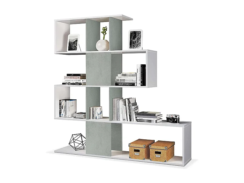 Estanteria Zig Zag en blanco artik y cemento 145 cm(alto)145 cm(ancho)28 cm(fondo) .