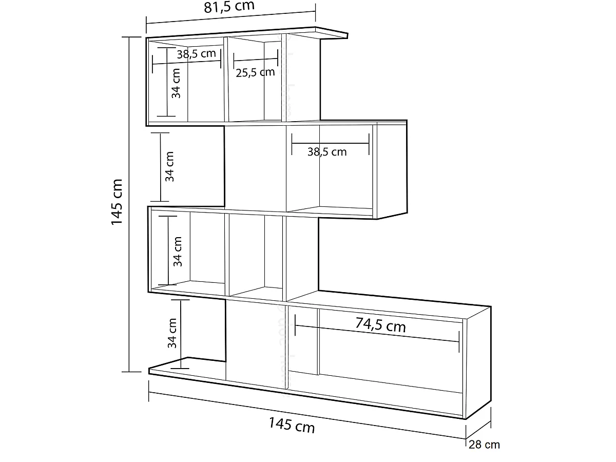 Estanteria Zig Zag en blanco artik y cemento 145 cm(alto)145 cm(ancho)28 cm(fondo) .