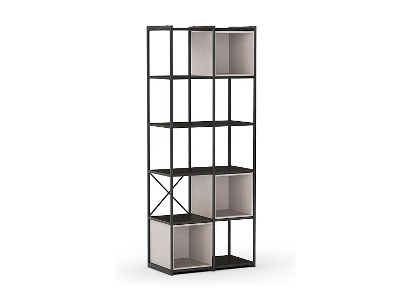 Estantería 3 cubos y estantes modelo Berta-70 acabado negro/crema, 179cm(alto) 70cm(ancho