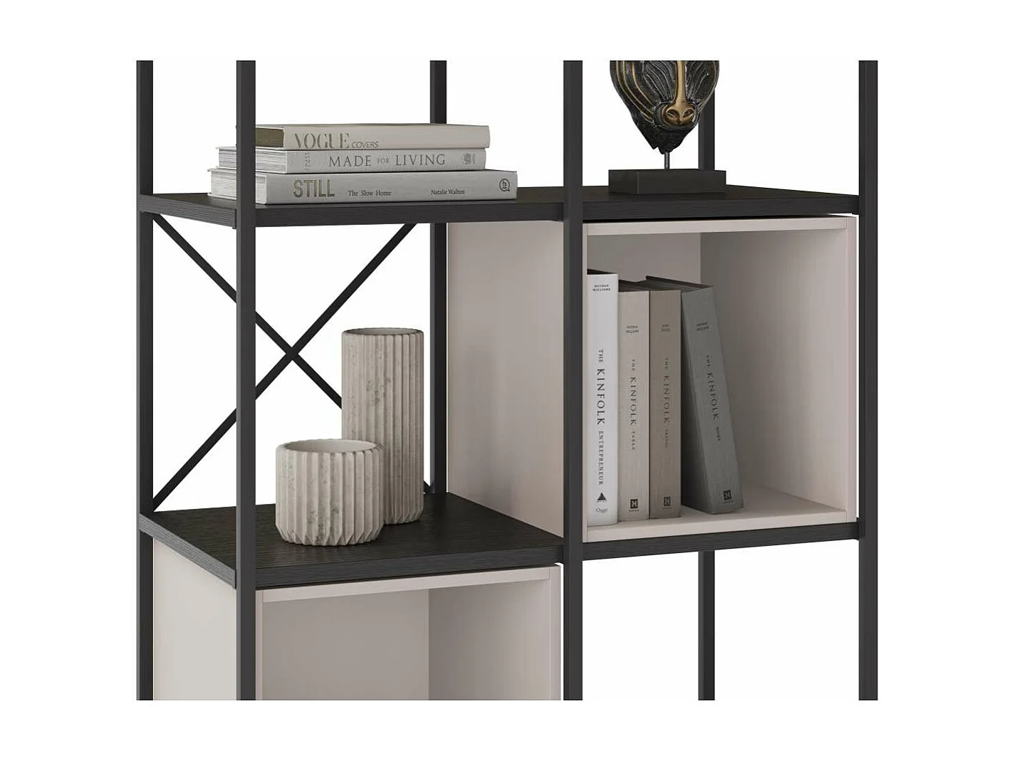 Estantería 3 cubos y estantes modelo Berta-70 acabado negro/crema, 179cm(alto) 70cm(ancho