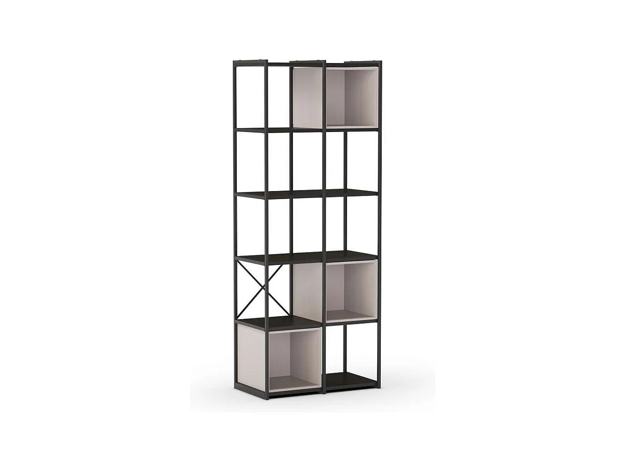 Estantería 3 cubos y estantes modelo Berta-70 acabado negro/crema, 179cm(alto) 70cm(ancho